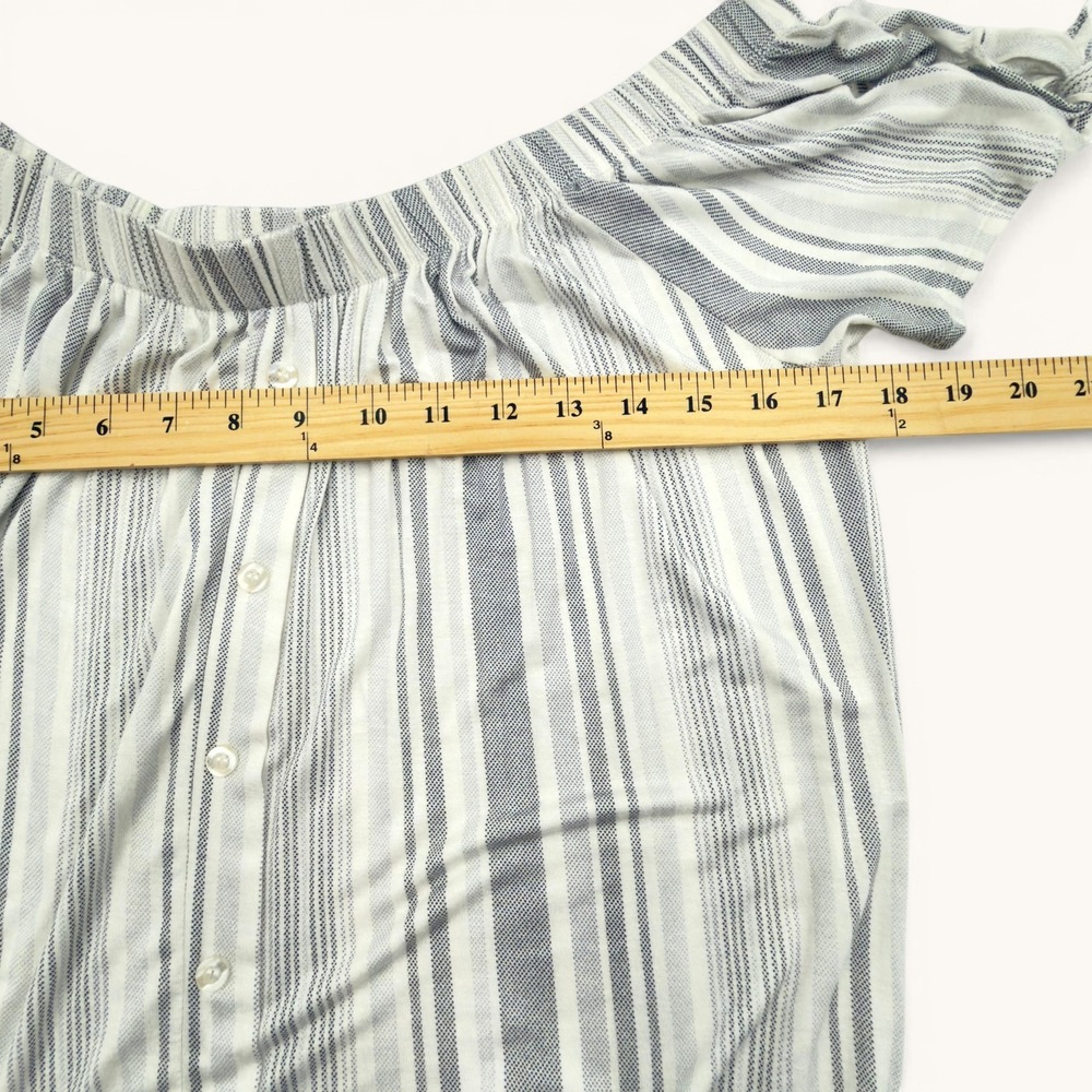 No Comment Off Shoulder Striped Dress Large White Gray Tie Sleeve NWT Coastal - Picture 12 of 12